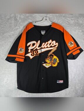 Disney Pluto Baseball Jersey Mens Size Medium Black Embroidered Button Up Shirt